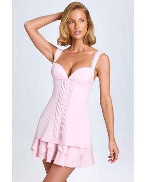 Oh Polly Ruffle-Trim Button-Detail Corset Mini Dress - Pink