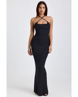 Oh Polly Ribbed Modal Halterneck Maxi Dress - Black
