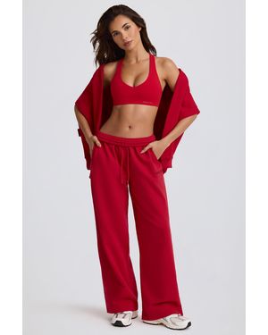 BO+TEE Soft Cotton Jersey Mid-Rise Wide-Leg Joggers - Red