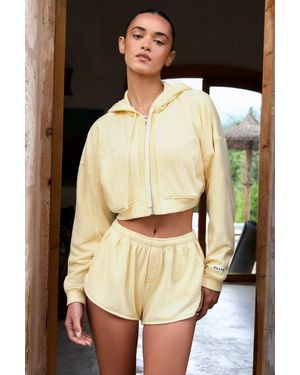 BO+TEE Terry Cotton Zip-Up Cropped Hoodie - Natural