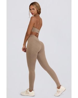 BO+TEE Brushed Jersey Ruched Mid-Rise Leggings - Brown