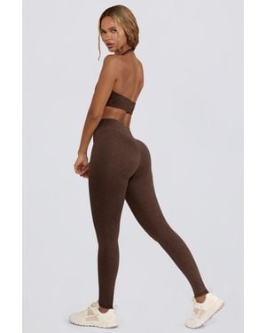 BO+TEE Brushed Jersey Ruched Mid-Rise Leggings - Brown
