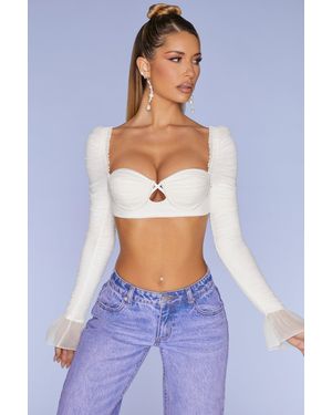Oh Polly Long Sleeve Ruched Crop Top - White