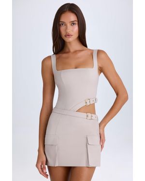 Oh Polly Belted Cut-Out Mini Dress - Brown