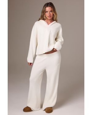 BO+TEE Ribbed Knit Wide-Leg Joggers - White