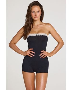Oh Polly Modal Lace-Trim Playsuit - Black