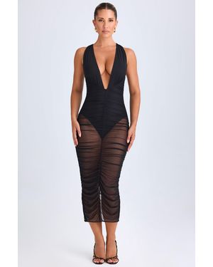 Oh Polly Ruched Plunge Midaxi Dress - Black