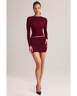 Oh Polly Modal Ruched Mid-Rise Mini Skirt - Red
