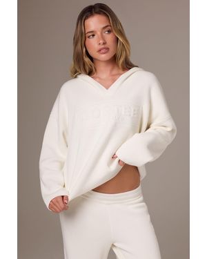 BO+TEE Ribbed Knit Oversized Hoodie - White