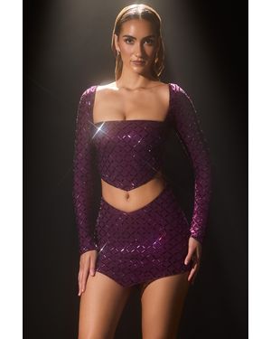 Oh Polly Embellished Asymmetric Crop Top - Purple