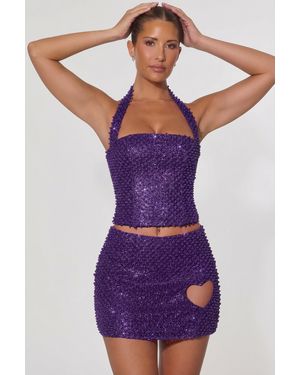 Oh Polly Embellished Heart-Detail A-Line Micro Mini Skirt - Purple