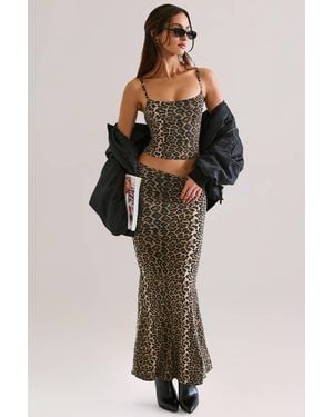 Oh Polly Modal Mid-Rise Fishtail Maxi Skirt - Multicolour