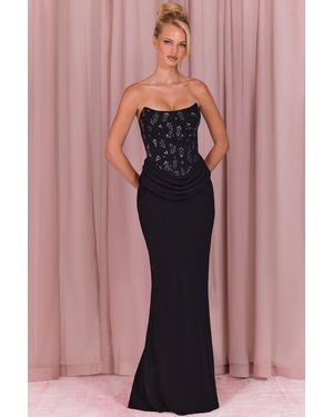 Oh Polly Embellished Corset Maxi Dress - Black