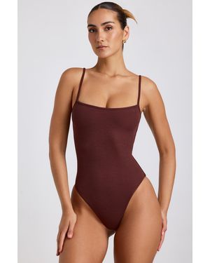 Oh Polly Ribbed Modal Square Neck Bodysuit - Brown