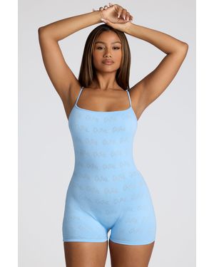 Oh Polly Strappy Low Back Pointelle Romper - Blue