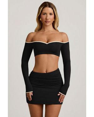 Oh Polly Modal Contrast-Trim Crop Top - Black