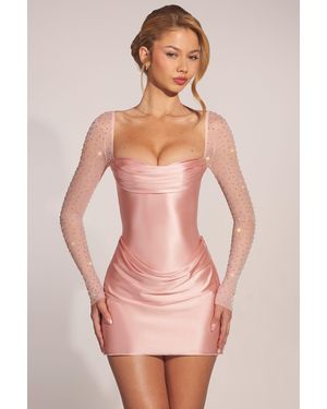 Oh Polly Embellished Long-Sleeve Draped Mini Dress - Pink