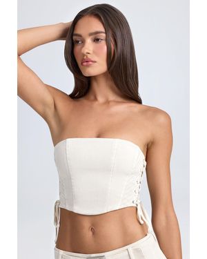 Oh Polly Bandeau Lace-Up Corset Crop Top - Natural