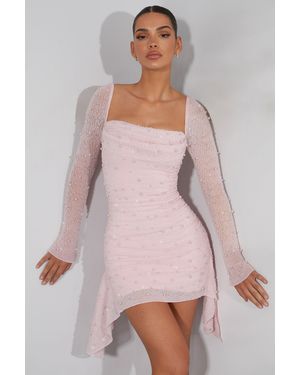 Oh Polly Long Sleeve Embellished Cowl Neck Mini Dress - Pink