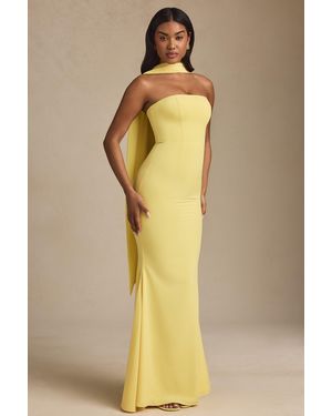 Oh Polly Scarf-Detail Strapless Gown - Yellow