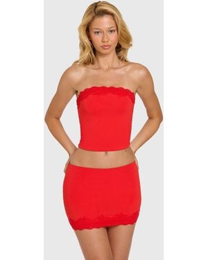 Oh Polly Modal Lace-Trim Midaxi Dress - Red