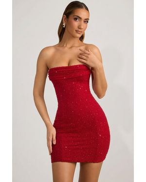 Oh Polly Embellished Strapless Cowl-Neck Mini Dress - Red