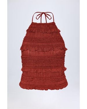 Oh Polly Ruffled High-Neck Backless Top - Red