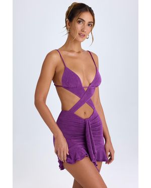 Oh Polly Ruffle-Trim Cut-Out Mini Dress - Purple
