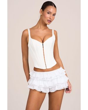 Oh Polly Mesh Low-Rise Ruffle Shorts - White