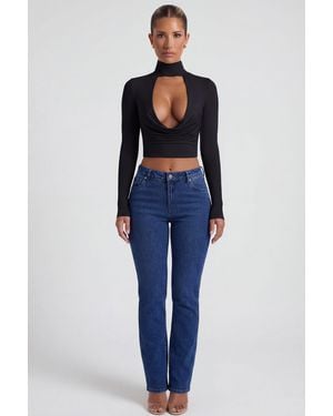 Oh Polly Cowl-Neck Tie-Back Top - Black