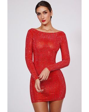 Oh Polly Embellished High Neck Backless Mini Dress - Red