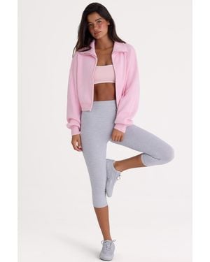 BO+TEE Ribbed Knit Zip-Up Cropped Sweatshirt - Pink