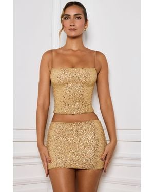 Oh Polly Embellished Mid-Rise Micro Mini Skirt - Metallic