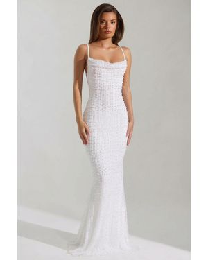 Oh Polly Embellished Cowl-Neck Backless Maxi Dress - White