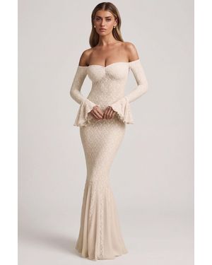 Oh Polly Off-Shoulder Ruffle Lace Maxi Dress - White