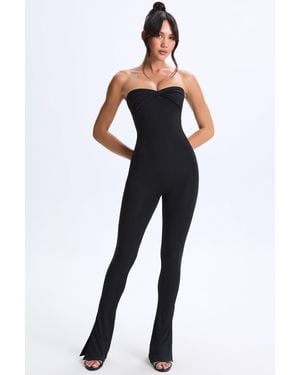 Oh Polly Modal Twist-Front Split Hem Flared Jumpsuit - Black