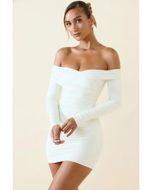 Oh Polly Off-Shoulder Ruched Bodycon Mini Dress - White