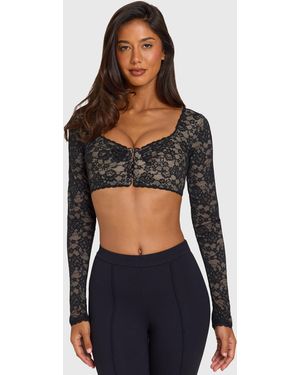 Oh Polly Lace Long-Sleeve Crop Top - Black