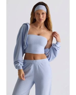 BO+TEE Brushed Jersey Hooded Cropped Shrug - Blue