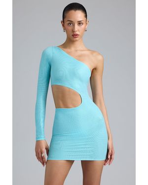 Oh Polly Metallic Cut-Out One-Shoulder Mini Dress - Blue