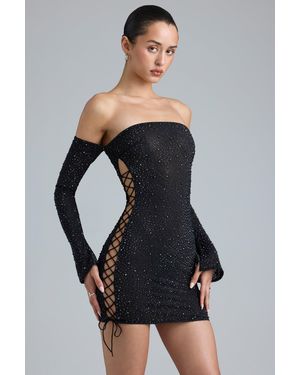 embellished lace-up off-shoulder mini dress Lilybet Off Shoulder Embroidered Mini Dress | White | Womens