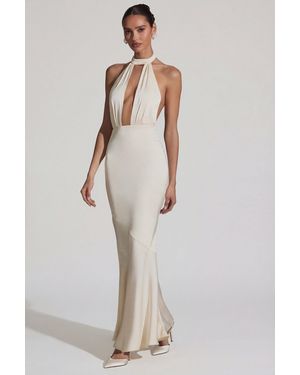 Oh Polly Backless Halterneck Fishtail Gown - White