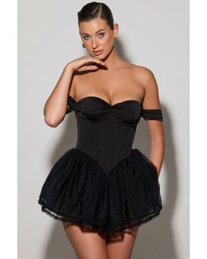 Oh Polly Off-Shoulder Layered Corset Micro Mini Dress - Black
