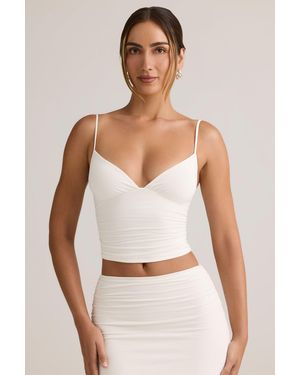 Oh Polly Modal V-Neck Ruched Camisole Top - White