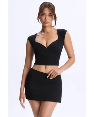 Oh Polly Modal Ruched Cap-Sleeve Top - Black