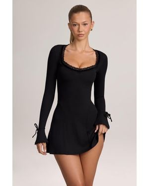 Oh Polly Modal Lace-Trim Mini Dress - Black