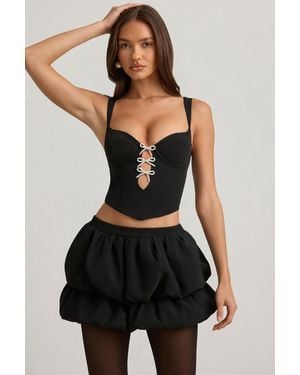 Oh Polly Layered Bubble Hem Mid-Rise Mini Skirt - Black