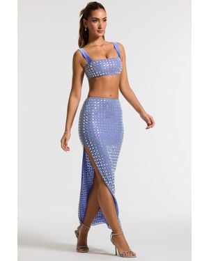 Oh Polly Embellished Mid Rise Maxi Skirt - Blue
