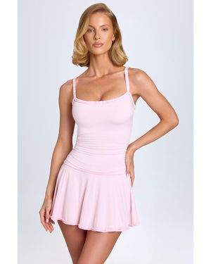Oh Polly Lace-Trim Ruched Mini Dress - Pink