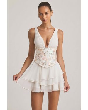 Oh Polly Embellished Ruffled Corset Mini Dress - White